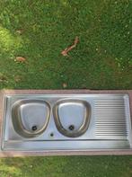 Dubbele wastafel  in inox, Huis en Inrichting, Ophalen, Gebruikt, 100 tot 150 cm, Grijs