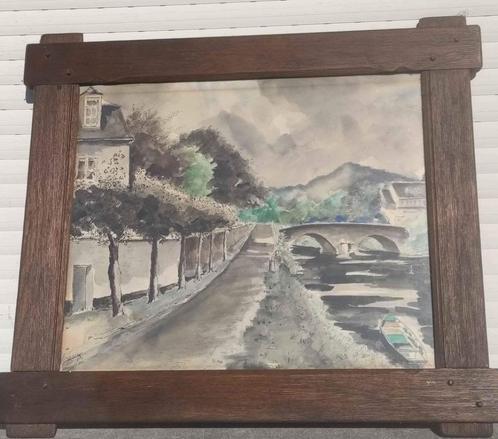 aquarelle paysage anseremme signe, Antiek en Kunst, Kunst | Schilderijen | Klassiek, Ophalen of Verzenden