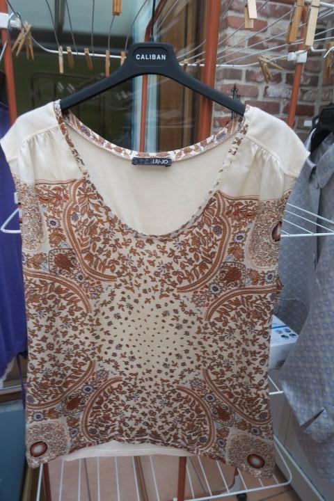 Topje zijde print bruin beige Liu Jo mt 42 (it 46), Kleding | Dames, Topjes, Zo goed als nieuw, Maat 42/44 (L), Beige, Zonder mouw