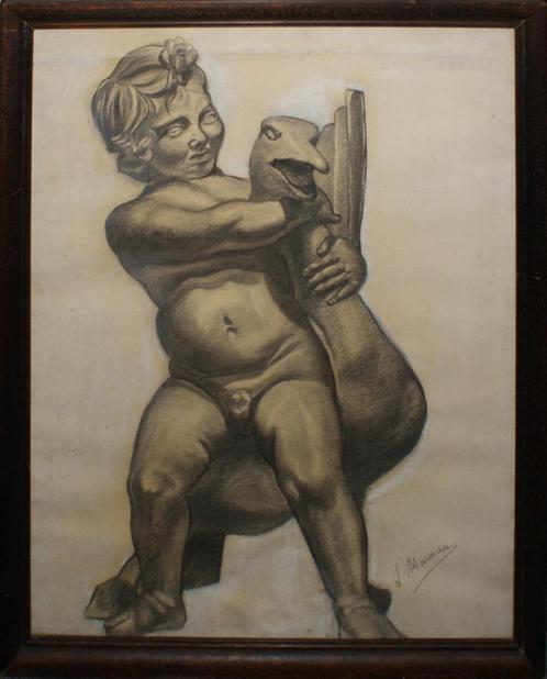L. Moerman: Kind met gans (61 x 75 cm), Antiek en Kunst, Kunst | Schilderijen | Klassiek, Ophalen