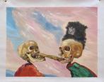 Olieverf replica Ensor: Skeletten vechtend om een bokking, Verzenden