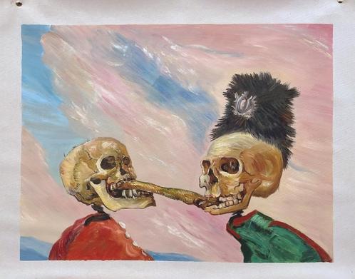 Olieverf replica Ensor: Skeletten vechtend om een bokking, Antiek en Kunst, Kunst | Schilderijen | Klassiek, Verzenden