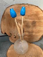 TULP AARDEWERK OP HOUTEN STEEL BLAUW NIEUW, Nieuw, Ophalen of Verzenden