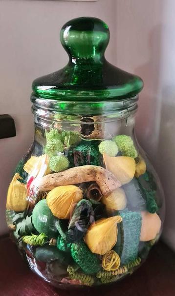 grote glazen bokaal +groene deco - Made in Italy - H38 cm beschikbaar voor biedingen