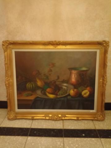 Groot schilderij van stilleven op doek beschikbaar voor biedingen