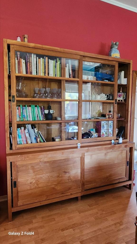 Buffet-vitrine en teck massif, Maison & Meubles, Mobilier complet, Enlèvement