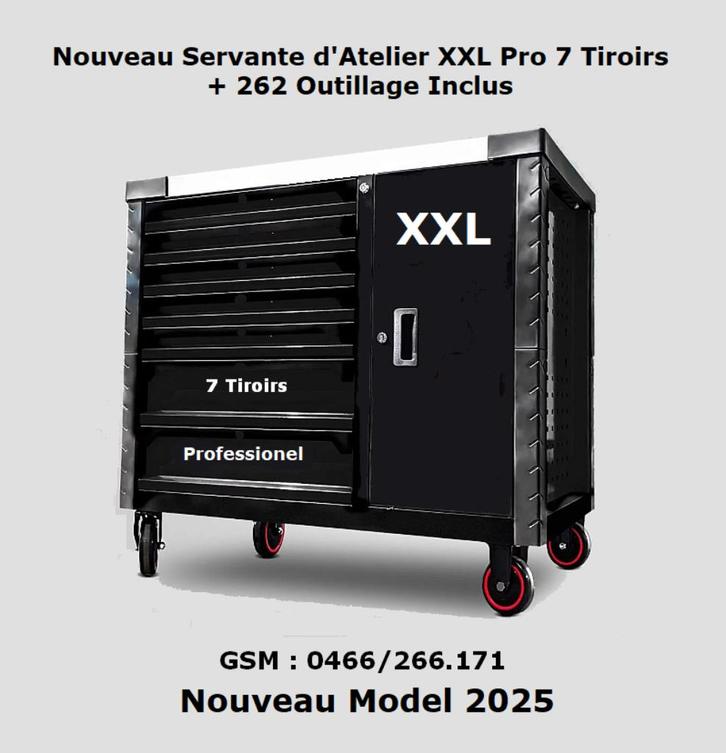 Servante d'atelier XXL Pro à 7 Tiroirs + 262 Outils inclus, Auto diversen, Autogereedschap, Nieuw, Ophalen