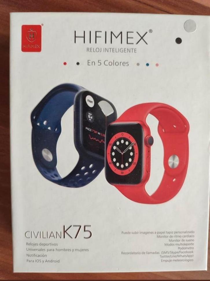 SmartWatch Hifimex Civilian K75, Handtassen en Accessoires, Smartwatches, Nieuw, Android, Zilver, Afstand, Hartslag, Stappen, Waterdicht