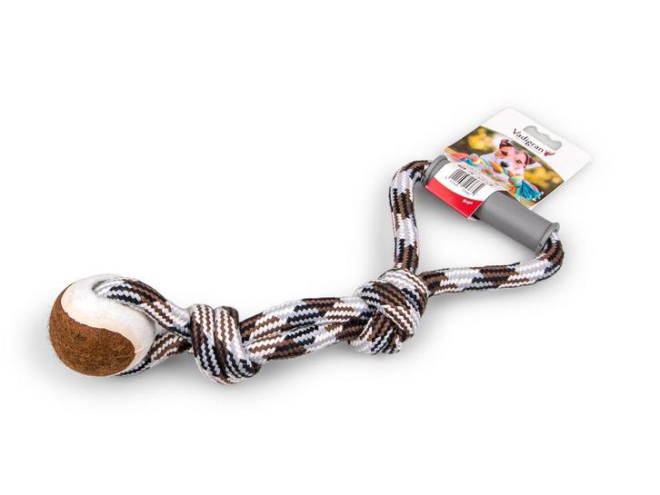 Katoen koord + plastiek handvat + tennisbal bruin 190 gram, Dieren en Toebehoren, Hondenspeelgoed, Nieuw, Ophalen