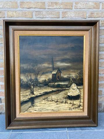 Schilderij op doek - getekend - winterlandschap beschikbaar voor biedingen