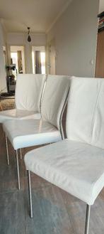 6 witte lederen stoelen, Huis en Inrichting, Stoelen, Ophalen, Gebruikt, Leer, Vijf, Zes of meer stoelen