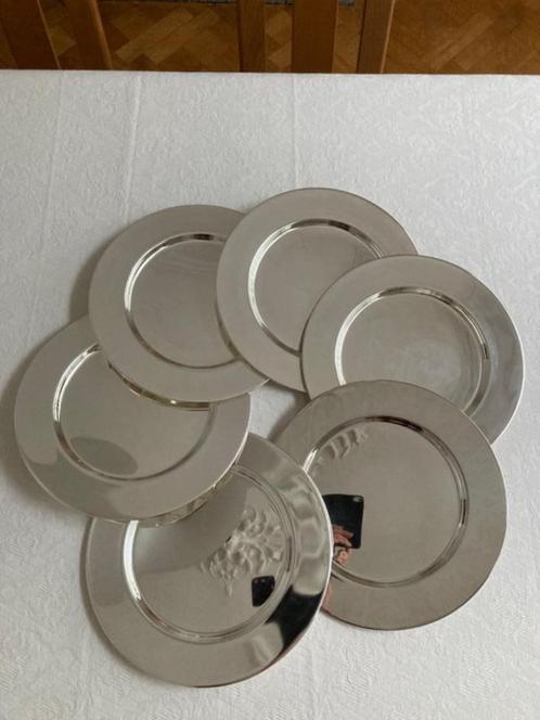 Zes verzilverde onderborden, Huis en Inrichting, Keuken | Servies, Zo goed als nieuw, Bord(en), Ophalen of Verzenden