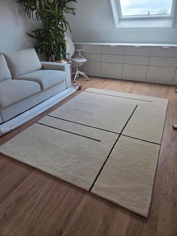 Zacht Tapijt - Beige/zwart (Wol/Katoen) - 170 x 240 cm beschikbaar voor biedingen