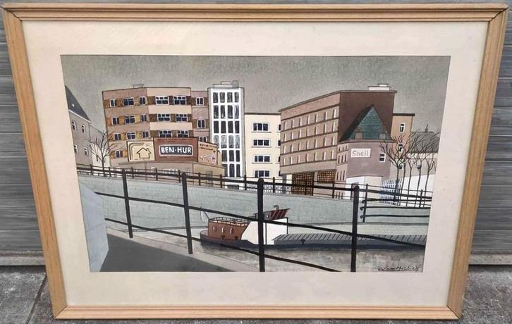 Aquarelle remorqueur signe Léon michiels, Antiek en Kunst, Kunst | Schilderijen | Klassiek, Ophalen of Verzenden