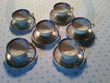6 Theekopjes met schoteltjes van WAWEL made in Poland -Blauw, Comme neuf, Enlèvement, Autres styles, Porcelaine