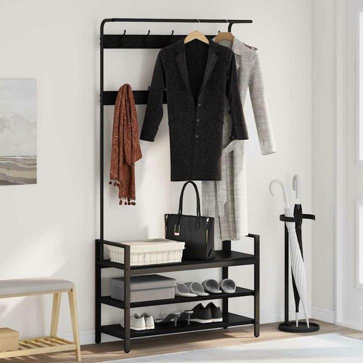 Kapstok staande Hansi met plank Zwart eiken 95 x 34 x 184cm, Huis en Inrichting, Woonaccessoires | Kapstokken, Nieuw, Staande kapstok