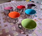 6 kleurrijke espressotassen met 4 schoteltjes, Ophalen, Zo goed als nieuw, Overige stijlen, Kop(pen) en/of Schotel(s)