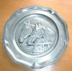 Tinnen bord met paarden, Antiek en Kunst, Antiek | Tin, Ophalen of Verzenden