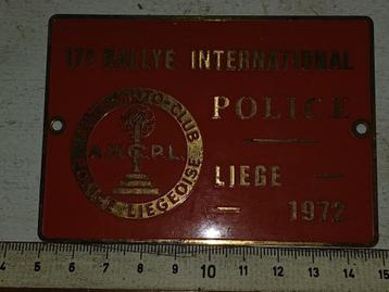 plaque de cuivre de rally  auto moto police de LIEGE EN 1972, Enlèvement ou Envoi