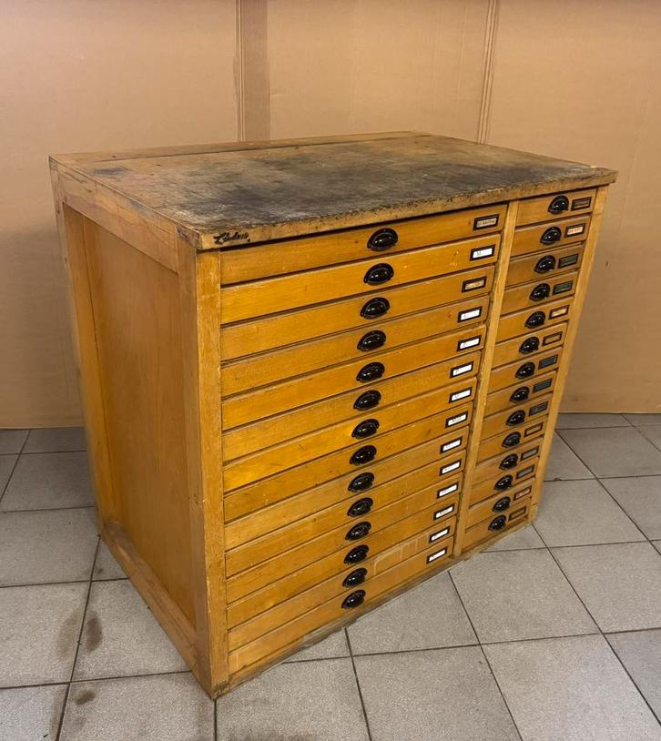 Duitse dubbele letterkast / zetbok / drukkerijkast, Antiek en Kunst, Curiosa en Brocante, Ophalen