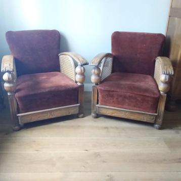 Prachtig set 2 vintage fauteuils, jaren 60, origineel stof
