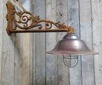 Grote antieke gietijzeren buitenlamp met koperen kap, Ophalen of Verzenden, Nieuw, Glas