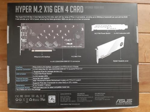 ASUS Hyper M.2 x16 Gen 4-kaart (PCIe 4.0/3.0) - SSD met 4 NV, Computers en Software, Harde schijven, Nieuw, Server, Intern, SSD