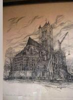 St Niklaaskerk in Gent + kader, Antiek en Kunst, Kunst | Tekeningen en Fotografie, Ophalen