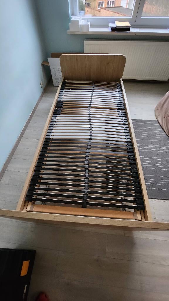 Cadre de lit 90/200, Maison & Meubles, Chambre à coucher | Lits, Utilisé, Une personne, 90 cm, 200 cm, Bois, Beige, Réglable, Enlèvement