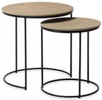 2 bijzettafeltjes met blad natuur eik van €319 voor €200 NEW, Minder dan 55 cm, Rond, Nieuw, Hout