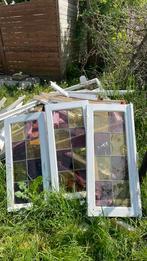 Houten ramen gekleurd glas in lood 3x enkel glas, Doe-het-zelf en Bouw, Gebruikt, Ophalen