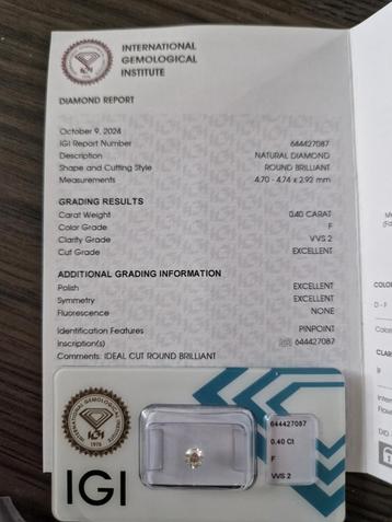 0.40 round natural diamond F VVS2 3x EXX beschikbaar voor biedingen