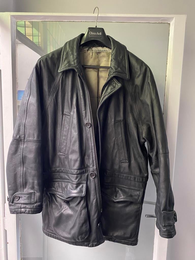 Lederen heren jas, Ophalen, Gedragen, Maat 52/54 (L), Zwart