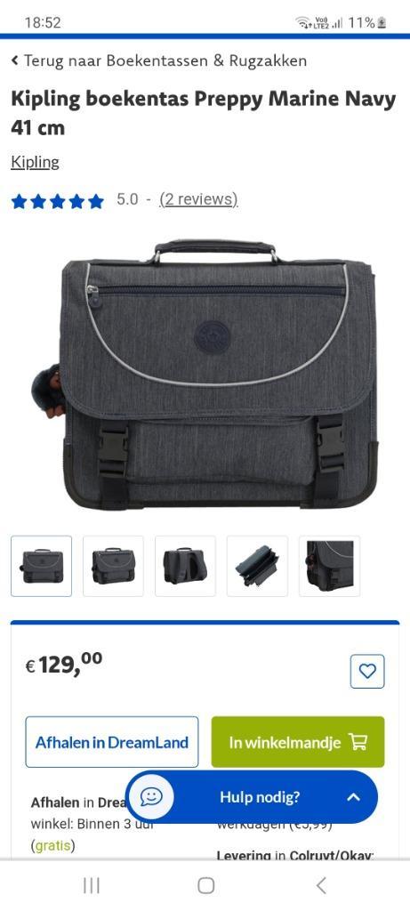 Boekentas Kipling, Handtassen en Accessoires, Tassen | Schooltassen, Zo goed als nieuw, Aktetas of Boekentas, 40 tot 50 cm, 30 tot 40 cm