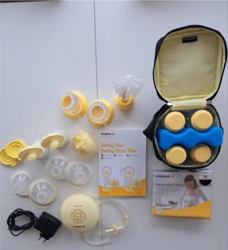 Medela dubbele borstkolf (SWING MAXIFLEX) + toebehoren, Kinderen en Baby's, Babyvoeding en Toebehoren, Zo goed als nieuw, Borstkolf