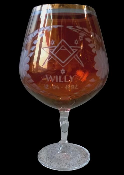 Vrijmetselaars glas van Willy Lecomte., Antiek en Kunst, Antiek | Glaswerk en Kristal, Ophalen of Verzenden