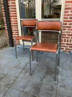 Vintage chrome stoel met skai (2 stuks), Huis en Inrichting, Stoelen, Ophalen, Bruin, Metaal