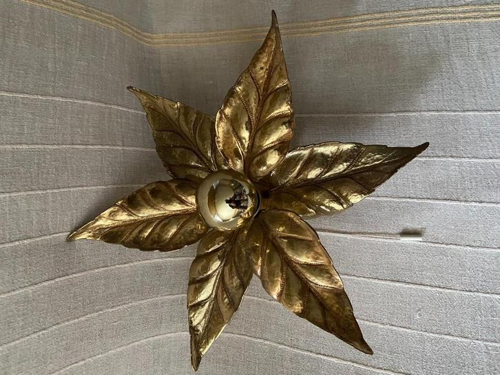 2 Design  bloemlampen  bladeren in Messing met gouden lamp, Huis en Inrichting, Lampen | Wandlampen, Zo goed als nieuw, Metaal