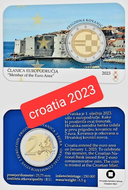 Kroatië 2023 - Invoering vd euro - coincard - 2 euro CC UNC, Timbres & Monnaies, Monnaies | Europe | Monnaies euro, Monnaie en vrac