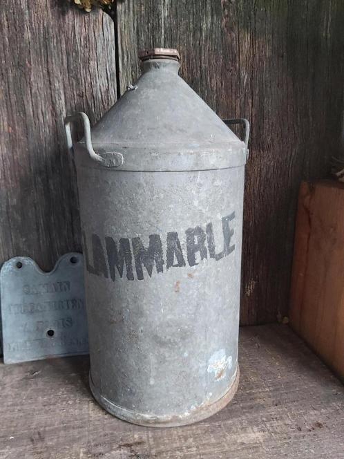 Oude franse zinken ton / kruik / kan met handvat en dop, Antiek en Kunst, Curiosa en Brocante, Ophalen of Verzenden