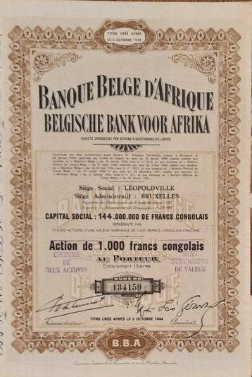 Banque Belge d'Afrique - Léopoldville - 1952 - action 1000 f beschikbaar voor biedingen