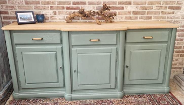 Landelijk olijfgroen dressoir, Huis en Inrichting, Kasten | Dressoirs, Zo goed als nieuw, Met lade(s), Met deur(en), Met plank(en)