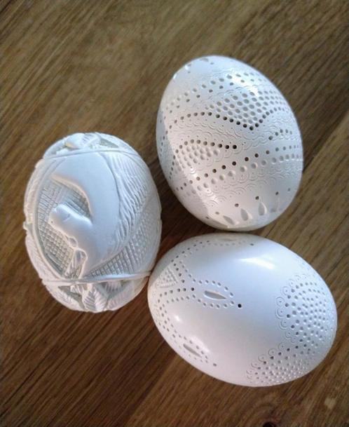 3 bewerkete eieren in meerschuim, Antiek en Kunst, Curiosa en Brocante, Ophalen of Verzenden