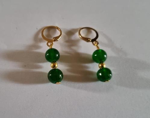 Oorbellen „Jade Chic”, Handtassen en Accessoires, Oorbellen, Nieuw, Hangers, Goud, Groen, Ophalen of Verzenden