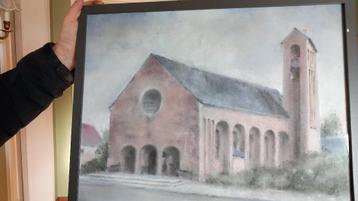 Aquarel St Godelievekerk Ruddervoorde door Renaat Bosschaert beschikbaar voor biedingen