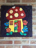 SCHILDERIJ OP DOEK PADDESTOEL MET KABOUTER, Minder dan 50 cm, Ophalen of Verzenden, Zo goed als nieuw, Schilderij
