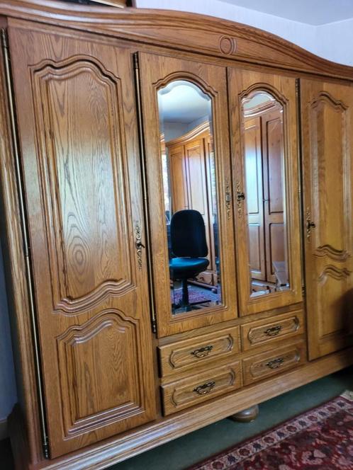 Eiken kleerkast,  spiegel, commode en 2 nachtkastjes, Huis en Inrichting, Kasten | Kleerkasten, Gebruikt, 150 tot 200 cm, 200 cm of meer