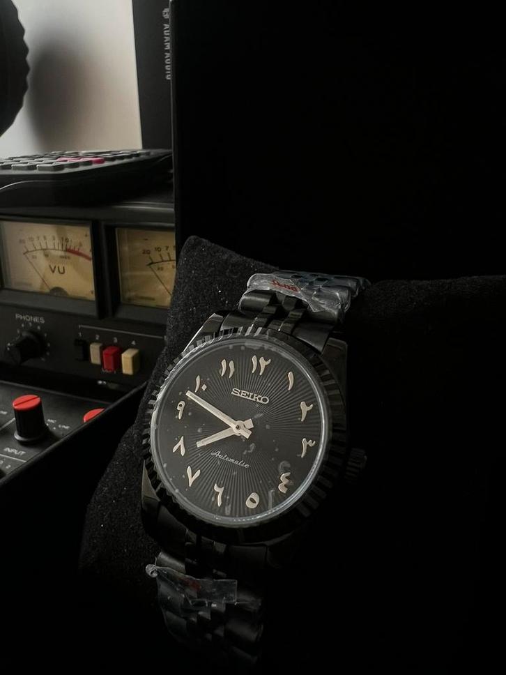 Seiko Mod Arabic Dial Full Black, Handtassen en Accessoires, Horloges | Heren, Nieuw, Polshorloge, Overige merken, Staal, Staal
