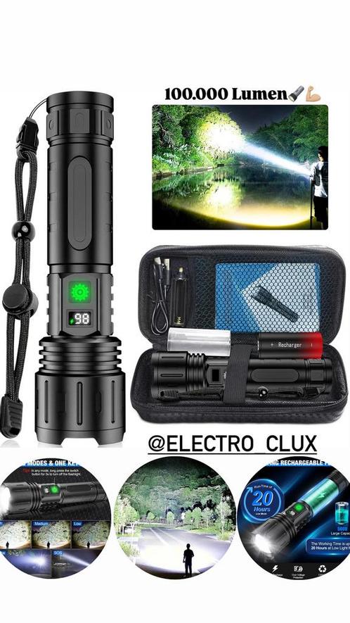Krachtige Ultra Heldere Zaklamp  100.000Lumen / Lcd-Display, Caravans en Kamperen, Zaklampen, Nieuw, Batterij, Ophalen of Verzenden