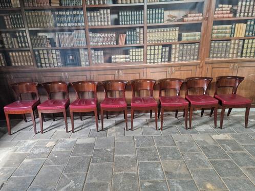 8 Giorgetti eetkamer stoelen, Huis en Inrichting, Stoelen, Hout, Leer, Bruin, Ophalen
